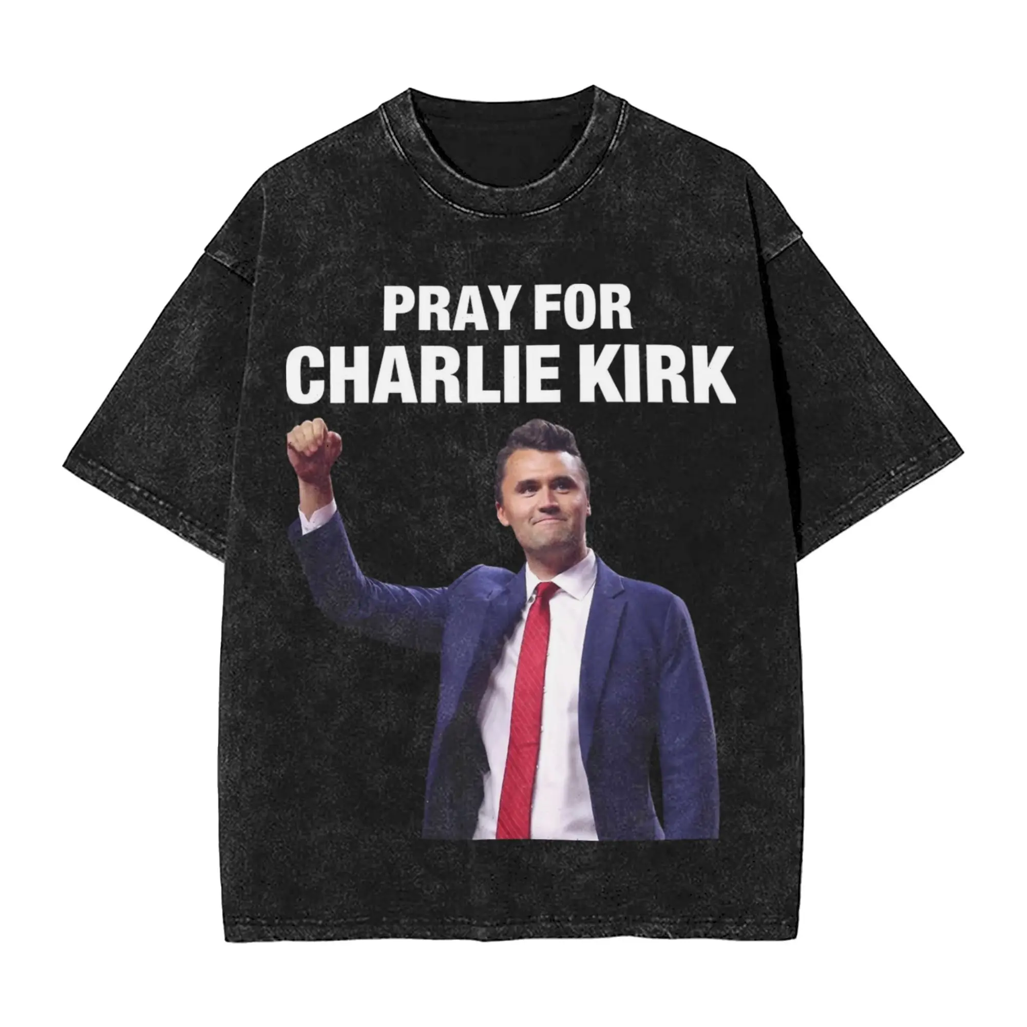 الراحة في السلام تشارلي كيرك التذكاري المحملة الرجال النساء الملابس الموضة الكلاسيكية O طوق أسود تي شيرت الصيف خمر غسلها تي شيرت