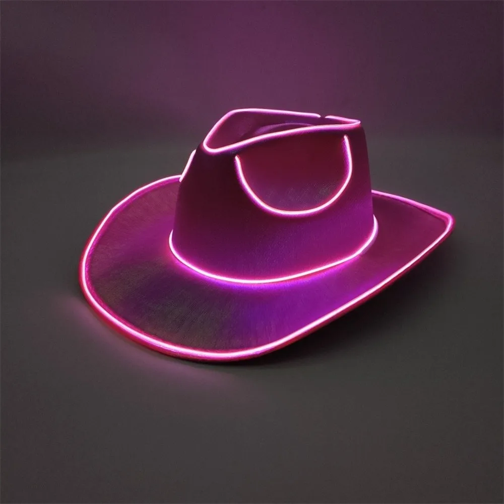 2026LED Lights Cowboy Cowgirl Hat Luminous Light Up Cap Western Cowboy Hat for Dancing Party Dress Up Pearlescent Cowgirl Hat view 2