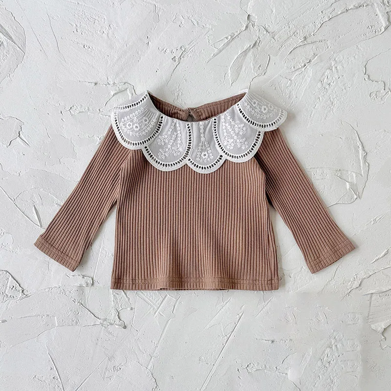 

Autumn Baby Base Shirt 6M-3T Cute Flower Lace Collar Toddler Girls Pit Strip Bottoming Shirt Infant Outwear Tops
