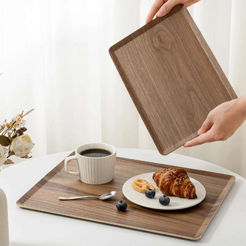 طبق مستطيل من خشب الجوز الطبيعي، طبق تقديم القهوة والحلوى والمعجنات، طبق تخزين، طبق خشبي ممتاز #1