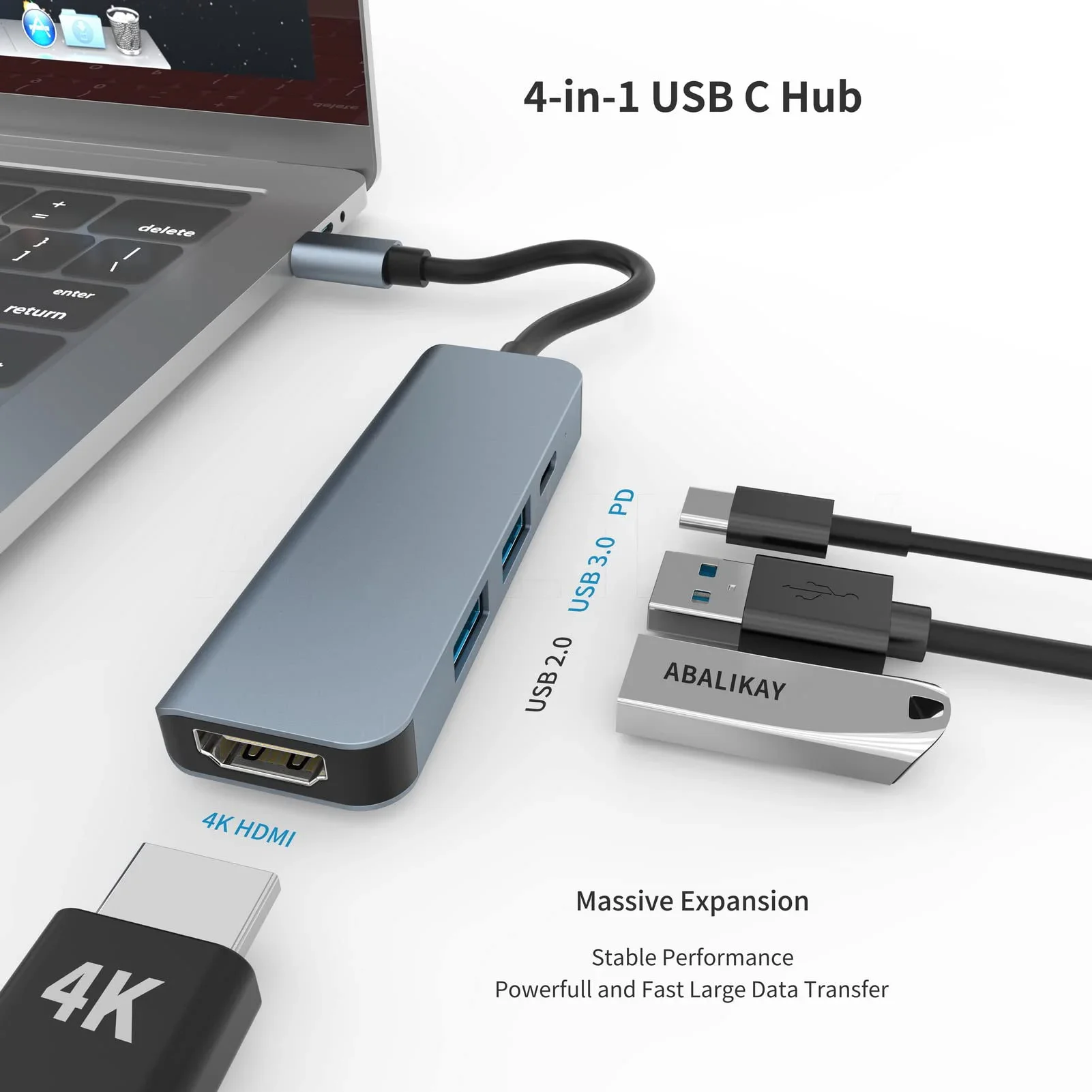 4 в 1 USB C концентратор тип C 4K @ 30 Гц hdtv-совместимый USB 3,0 PD100W многопортовый адаптер док-станция