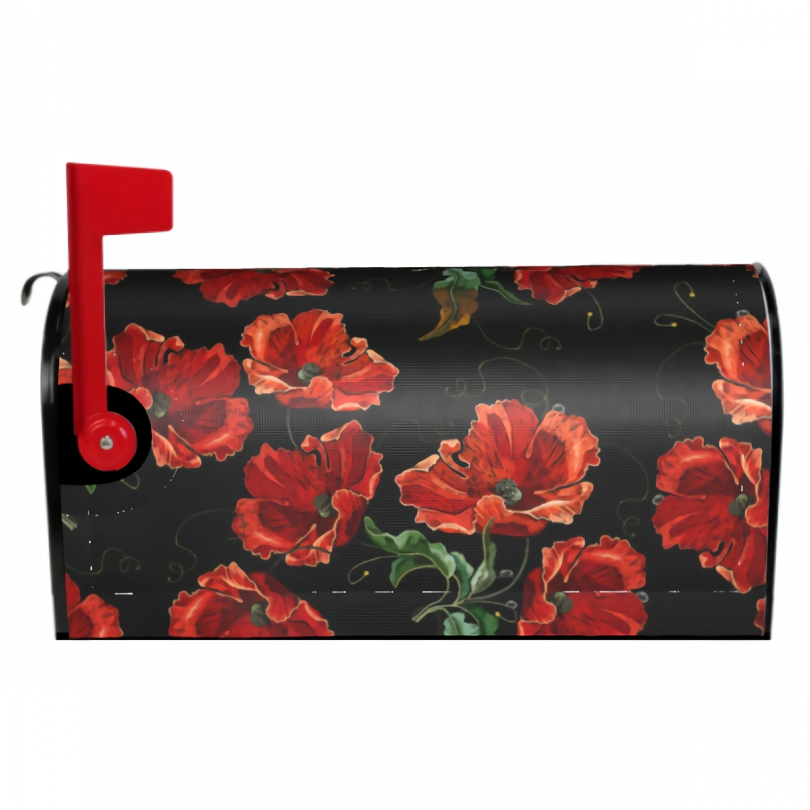 Beautiful Retro Poppies Magnetic Mailbox Cover Red Floral Magnetic Mailbox Covers Waterproof Mailbox Wraps Post Letter Box Decor