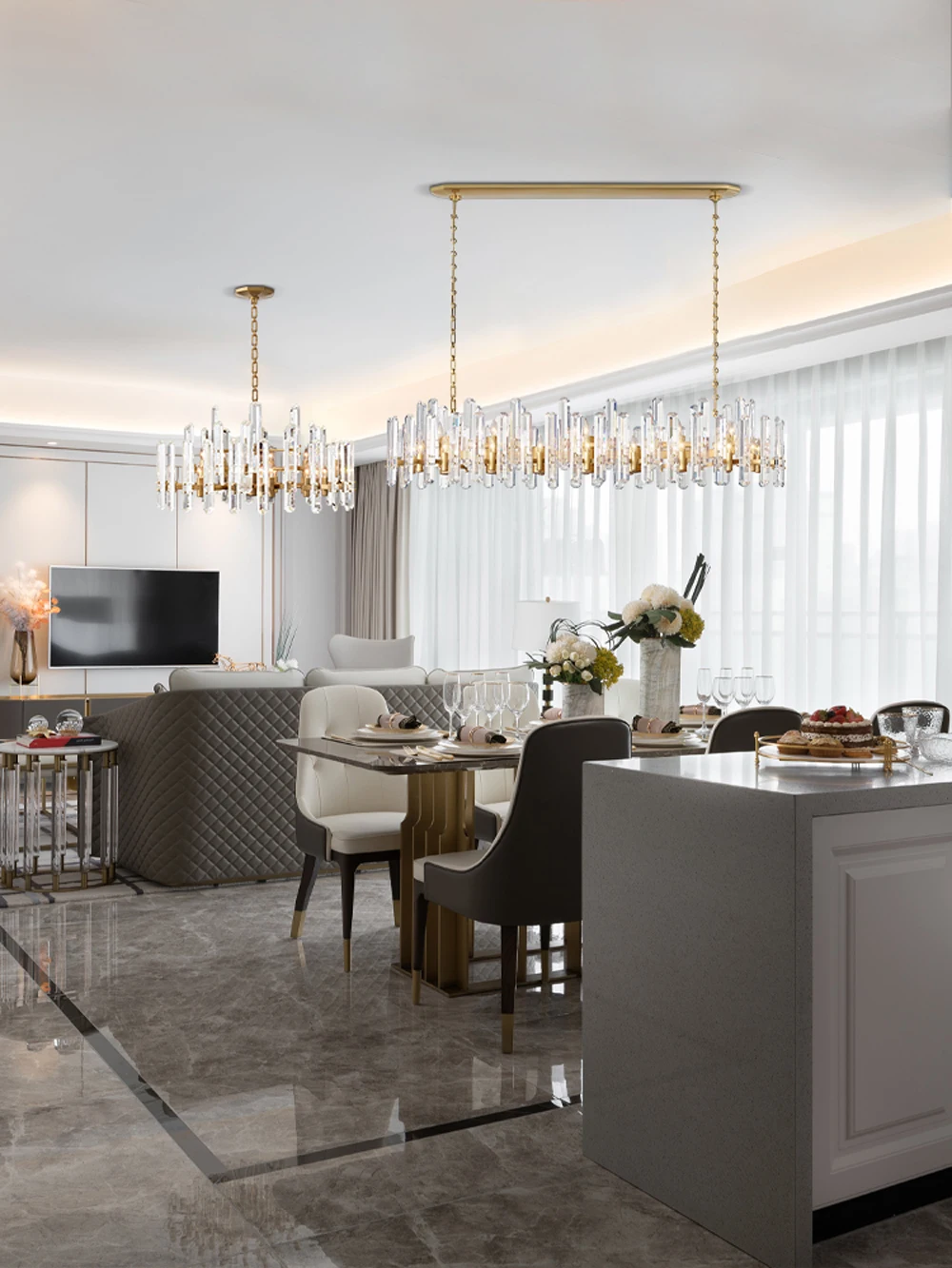 American Brass Silver Black K9 Crystal LED Chandelier