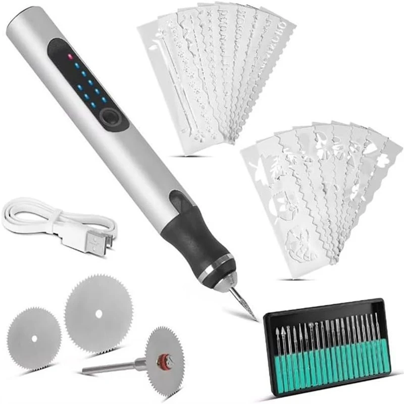 ABEZ Type-C Rotary Tool Kit, Mini Cordless Engraving Pen With 20 Bits, 3-Speed LED Display For Wood& Metal Carving