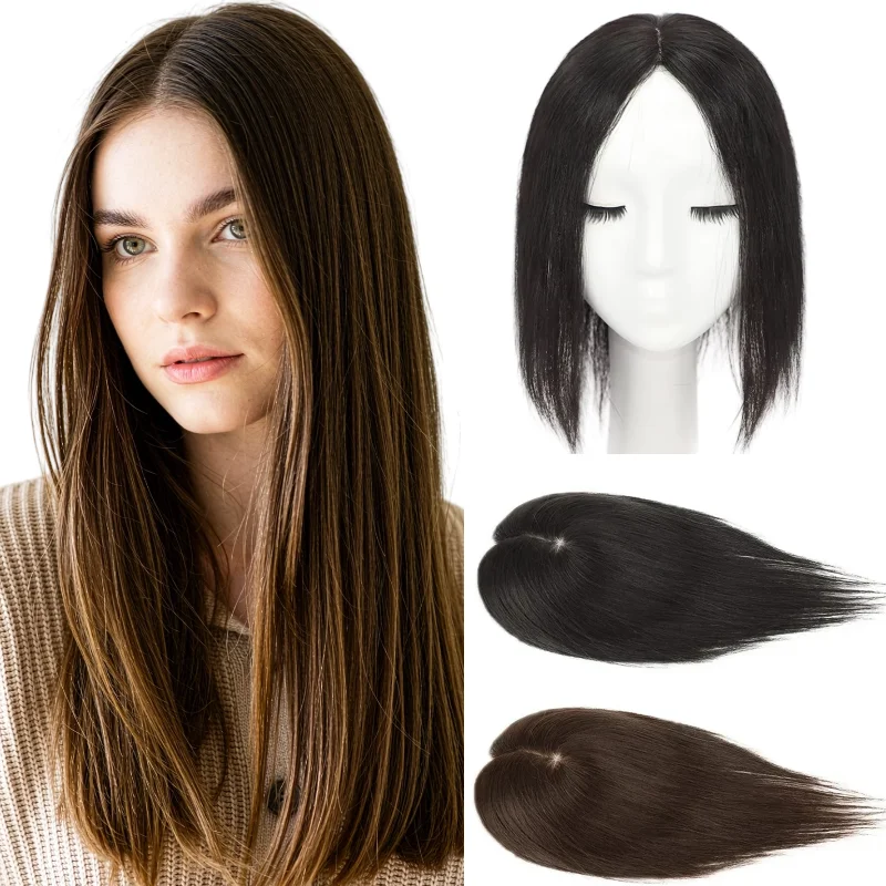 Real Human Hair Machine Made Silk Lace Base Clip In Hairpiece 8x12 30cm #P18-613 #1B 80% Density In Stock 48H Dropship