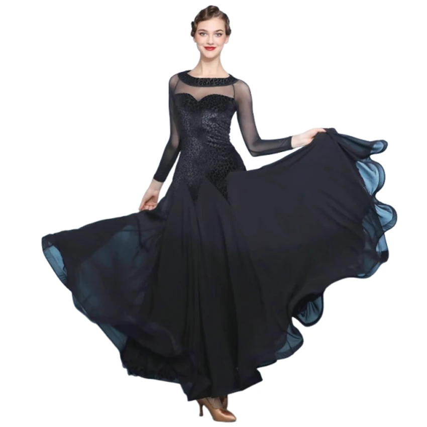 

Black Elegant and Beautiful! Velvet National Standard Dance Clothes Modern Dance Ballroom Dance Waltz Big Hemline Dress