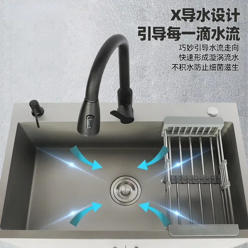 

Kitchen Vegetable Basin All-in-One Cabinet Large Single Sink Sink Stainless Steel Sink Household Floo