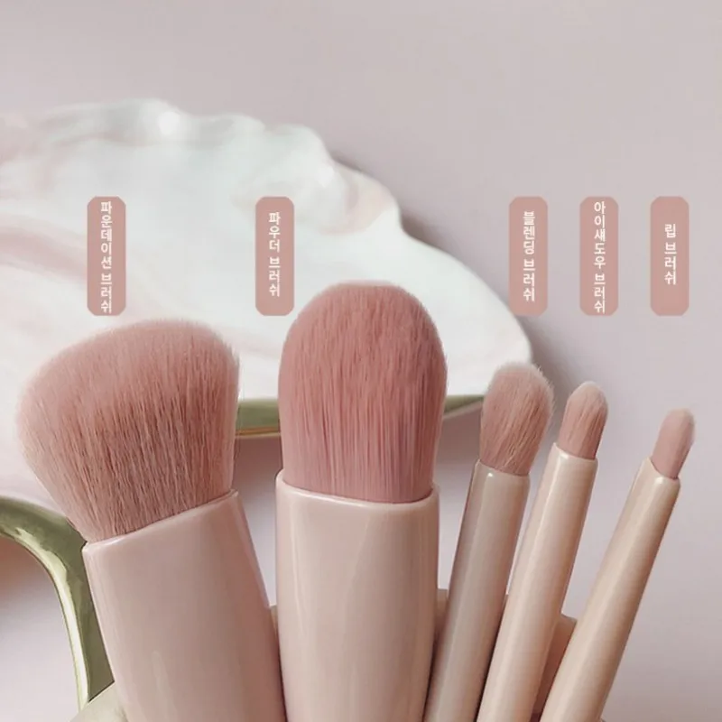 5PCS Travel Size Makeup Brush Set | Mini Portable Cosmetic Brushes with Mirror Case | Compact Full-Function Makeup Kit for On-Th