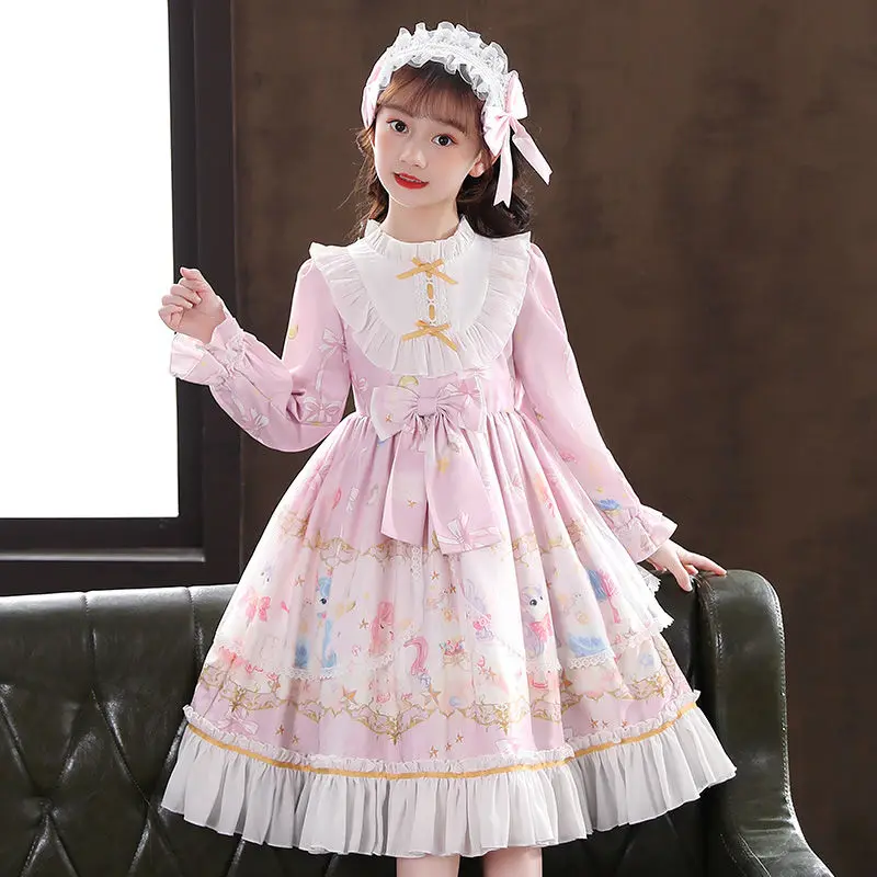 Principessa Lolita gonna ragazze estate nuova spagna dolce bambini cartone animato vestito a maniche lunghe gonfio Tulle gonna carino bambini loli