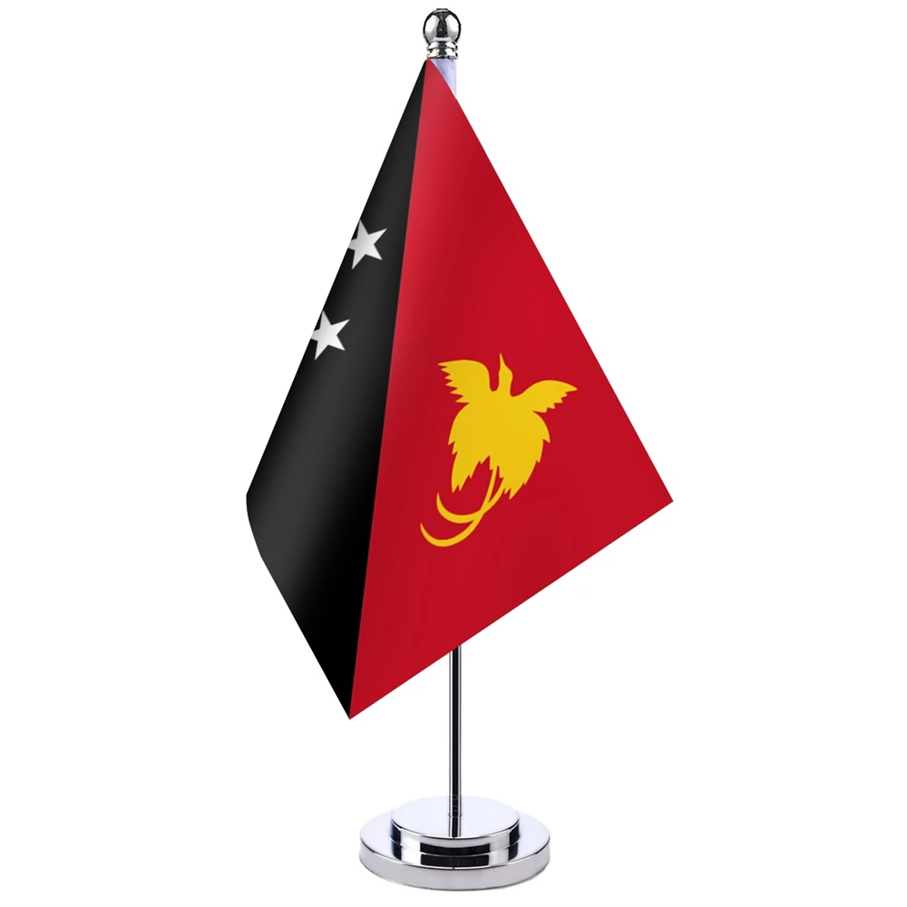 

14x21cm Office Desk Flag Of Papua New Guinea Banner Boardroom Table Stand Pole The PG Cabinet Flag Set Meeting Room Decor