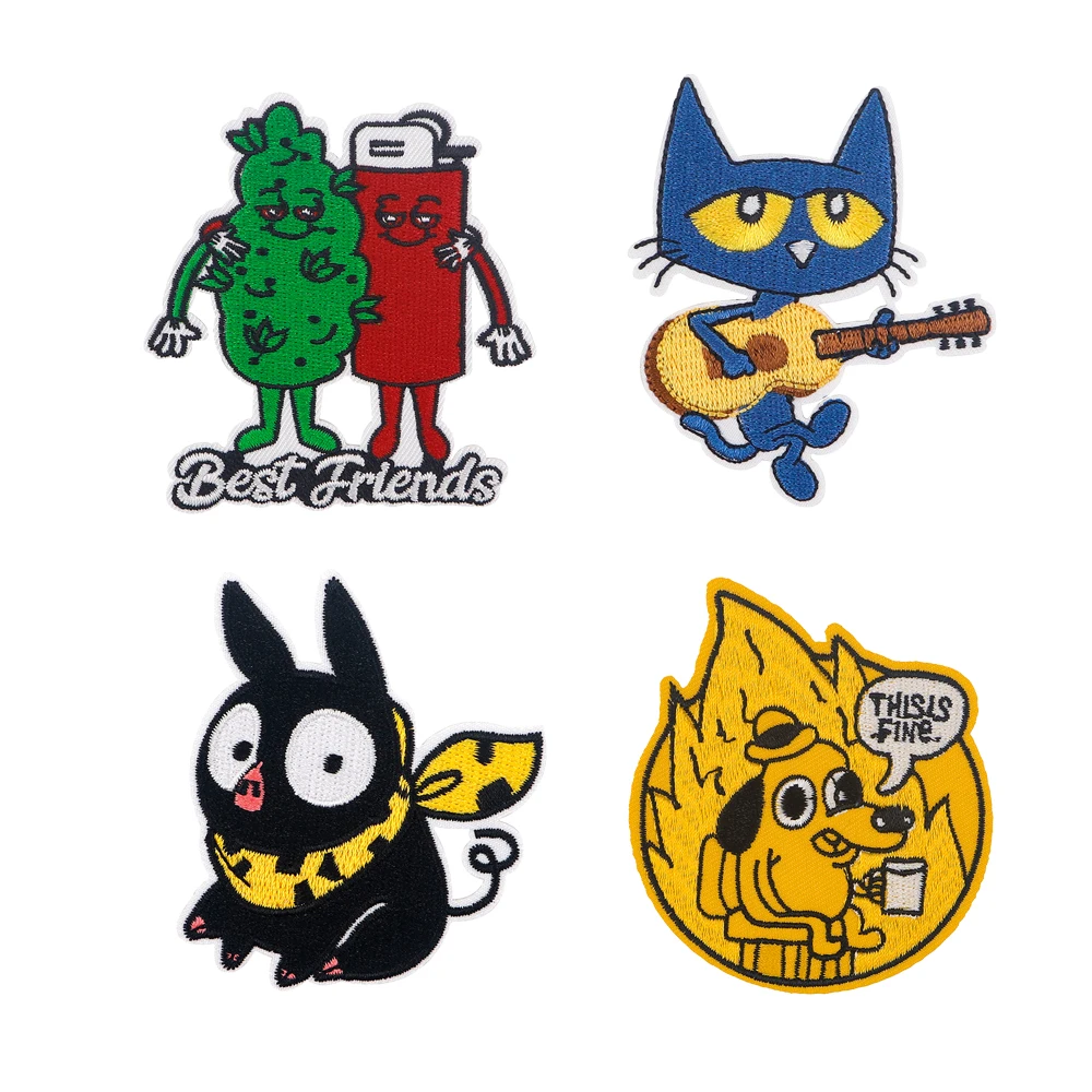 Cartoon Cat Yellow Dog Embroidered Patches for Clothing Patches DIY Iron on Patches Patch Applique Stickers Badges Accessories