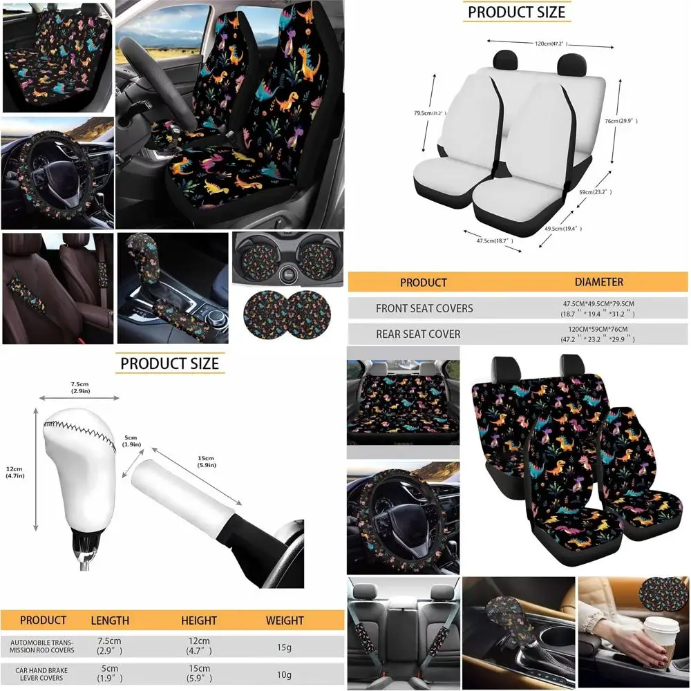 

Чехлы на автомобильные сиденья с милым динозавром, полный набор из 11, автомобильные аксессуары для женщин и мужчин, чехол на руль + чехол на руль + накладки на ремень безопасности +