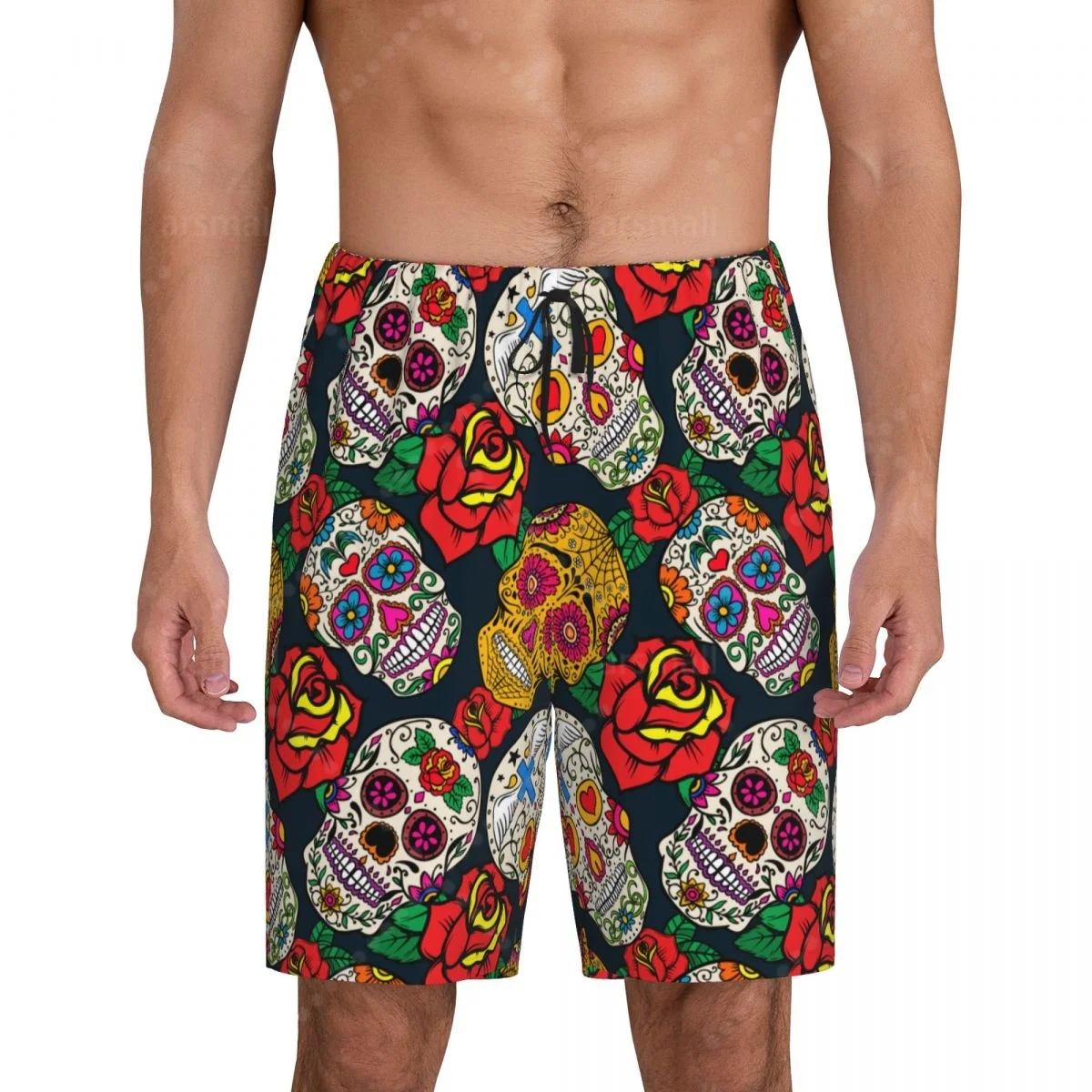 

Skull Flower Men's Cool Flat Horn Shorts Street Stretch Shorts Beach Shorts Daily Wear Underwear Sleepwear