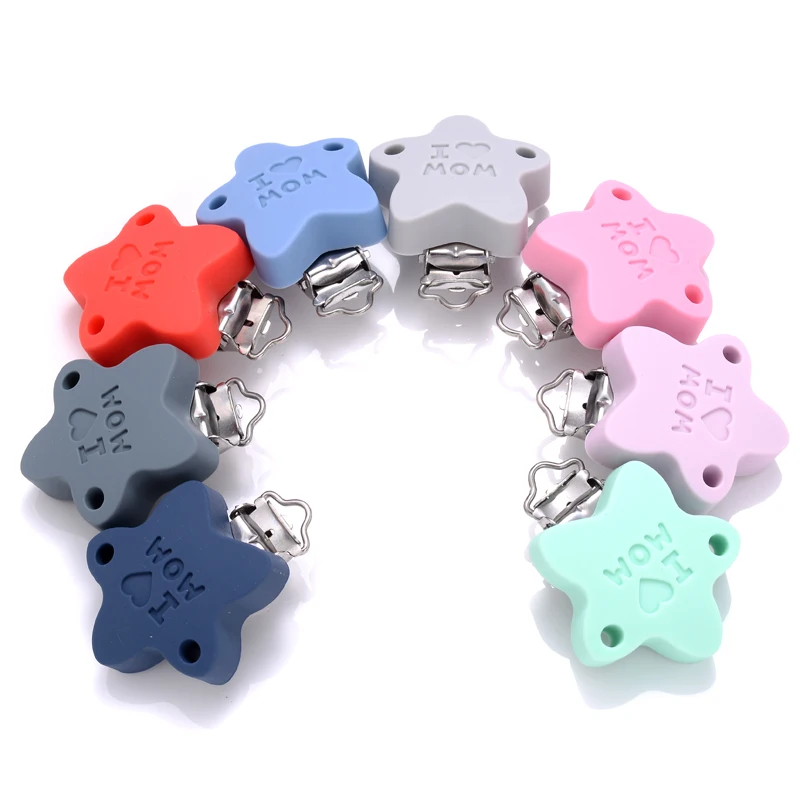 3Pcs Pacifier Clip Star Shape Soother Teether Anti Fall Silicone Holder Stainless Nipple Clamp for Baby Teething Pacifier Clips