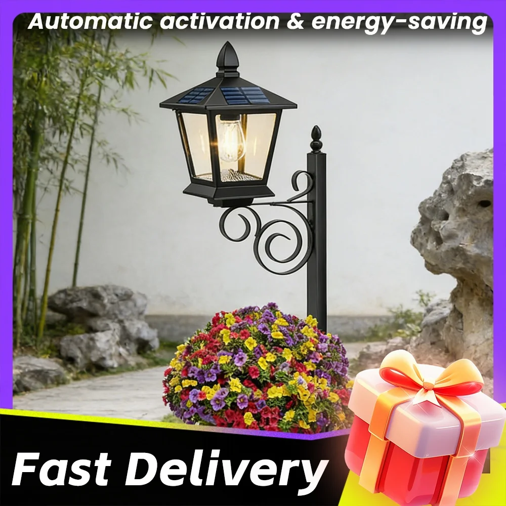 2-in-1 Solar Planter Lamp Waterproof IP54 Outdoor Solar Planter Light Auto On/off Sensor Front Porch Decor (No Flowers Included)