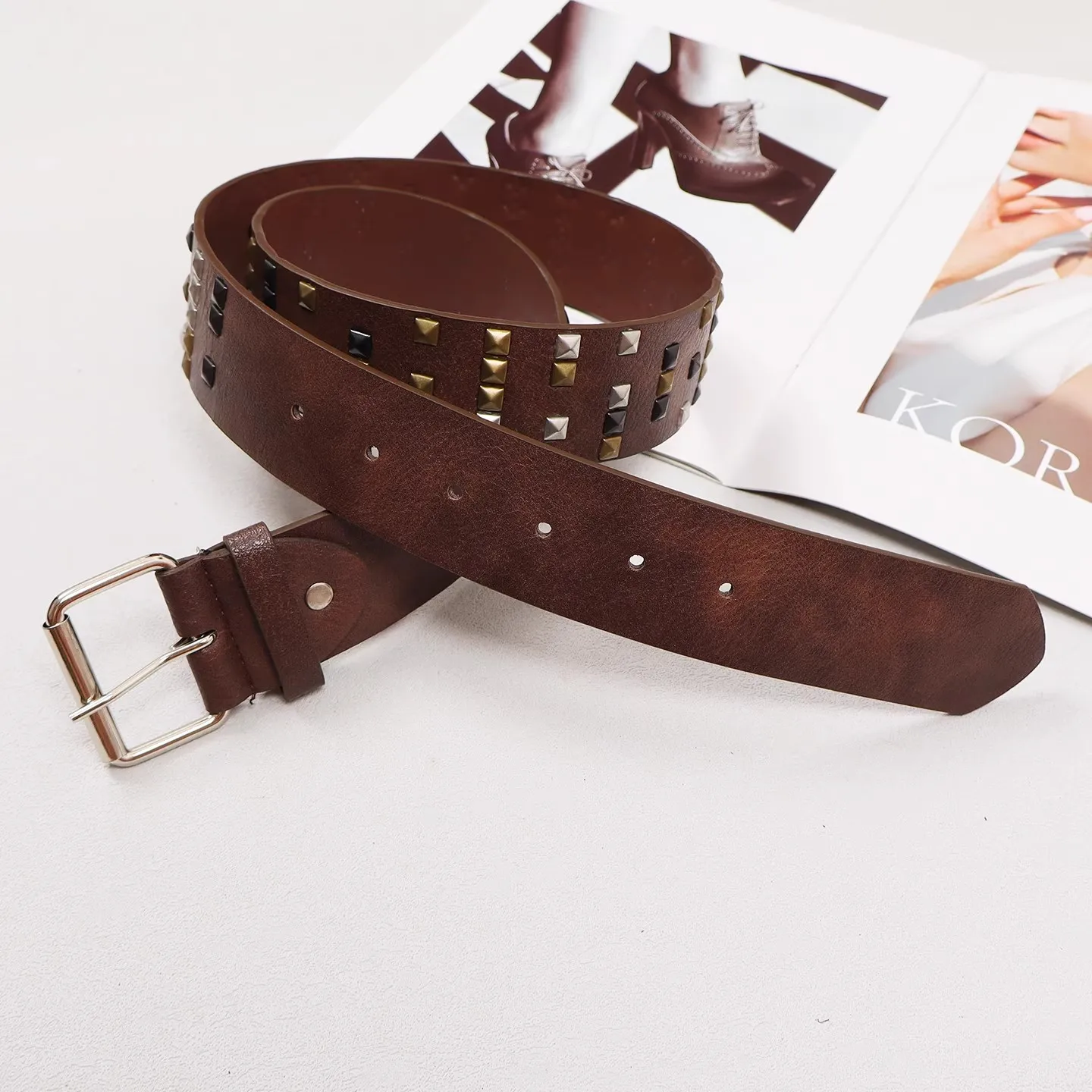 Rivet PU Leather Belt Women's Punk Cummerbunds Female Dress Corsets Waistband Belts Decoration Wide Belt R3020