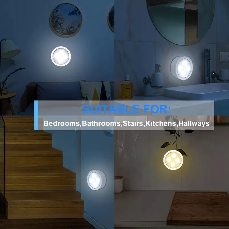 Smart Wireless Remote Control Dimmable Night Light Decorative Kitchen Closet Staircase Lighting 3 Colors 8 LED Puck Light