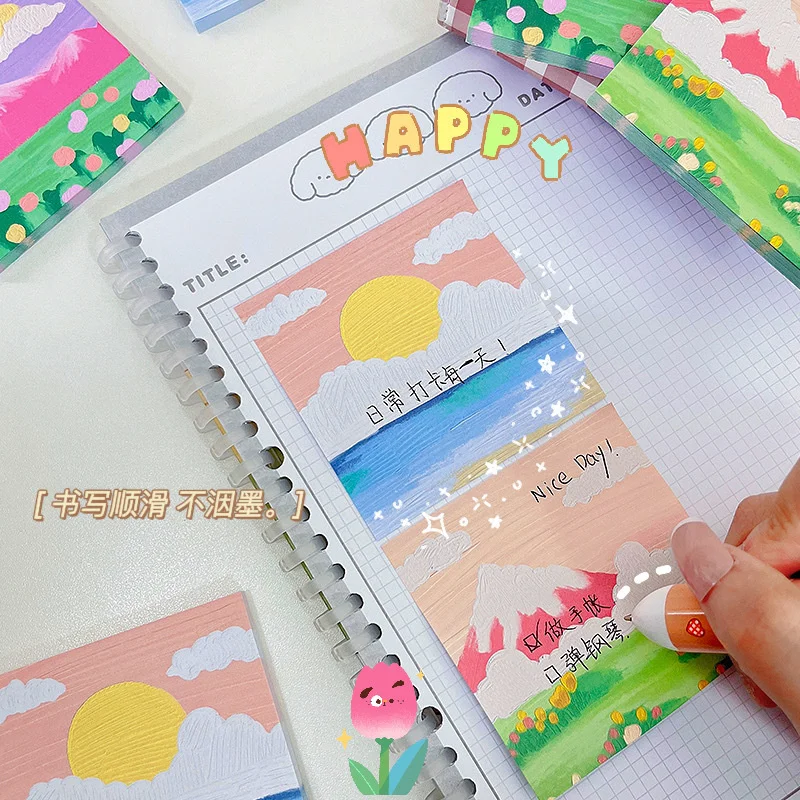 50 Sheets Ins Hot Painted Sunset Snow Mountain Decoration Memo Pad Planner To Do List School Office Paper Notepad Stationery