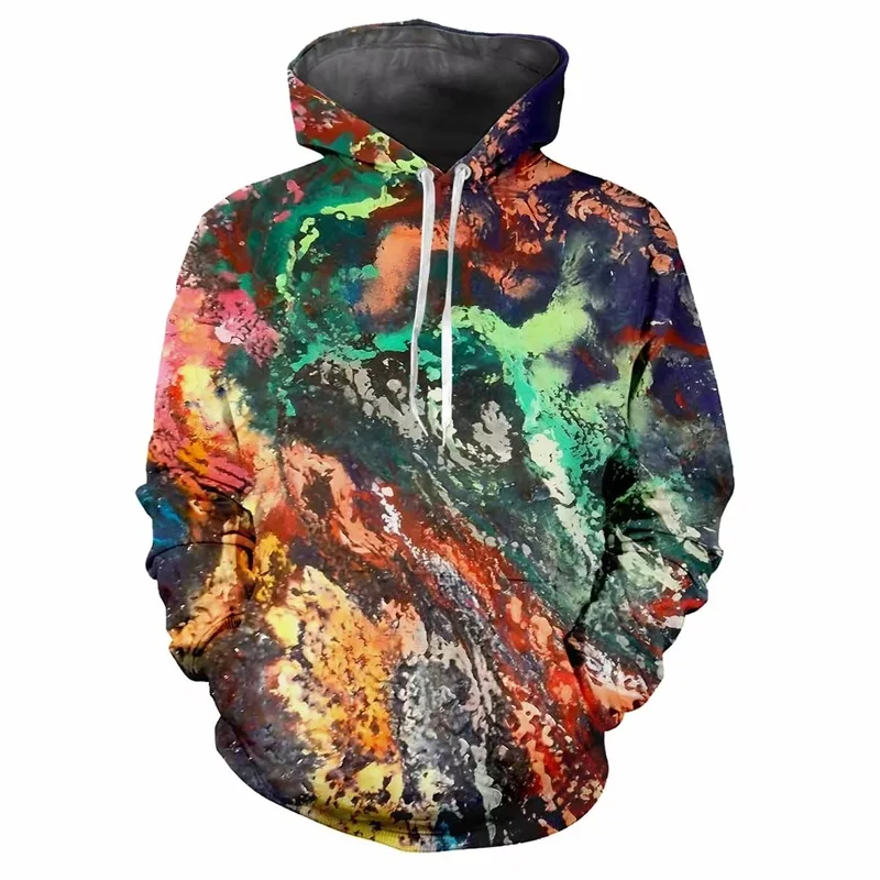 Novel Printed Pigment Pattern men's Hoodie Casual Long Sleeved Oversized Design Hoodies Street Minimalist men's Sportswear