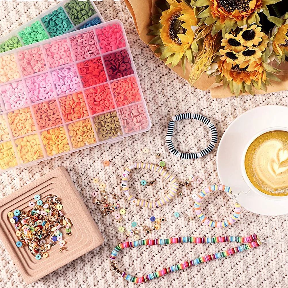 

1 set 48 Colorful Clay Beads Set DIY Jewelry Making Craft Kits Accessories Bracelets Rubber Band Hair Braids Girls