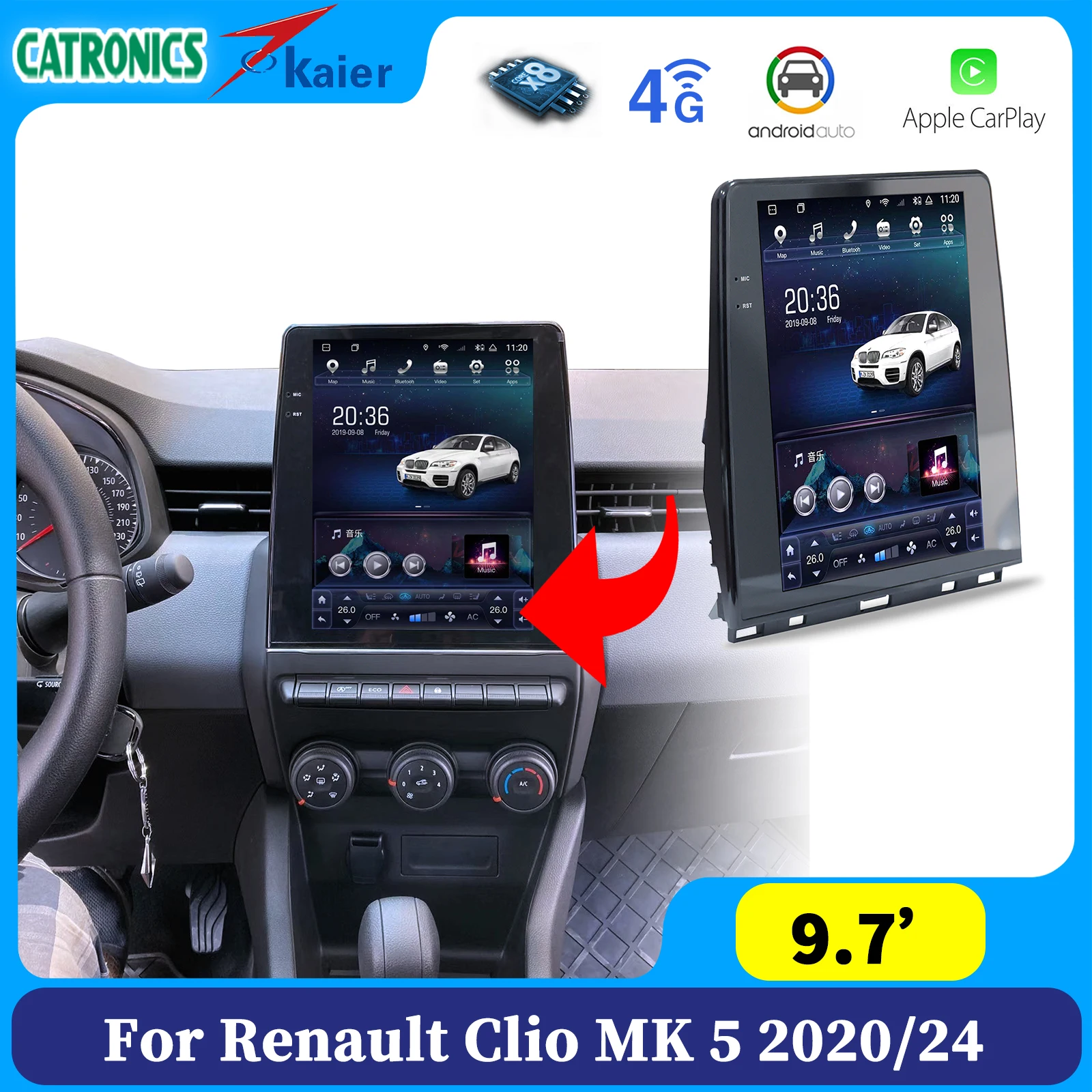 Navmaker Android multimedia for Renault Clio 5 Radio 2020 2021 2022 2023 2024 Screen Carplay infotainment system Multimedia 