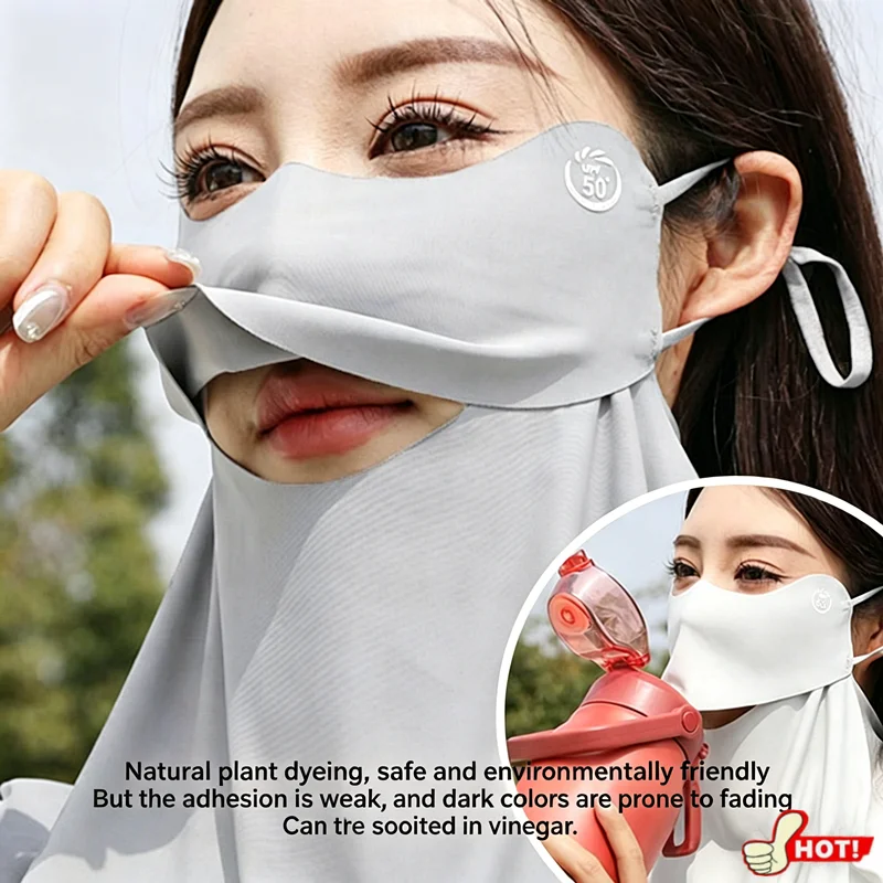 Summer Ice Silk Sun Protection Mask for Women UPF50+ Anti-UV Balaclava Scarf Outdoor Cycling Hiking 360° Face Neck Cover