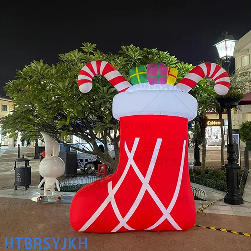 Giant inflatable Christmas socks/stockings with candy canes Gift Christmas decorations for holiday events Mall party decorations