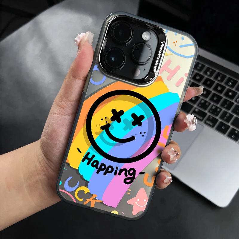 Magnetic Charge Wirelessly Phone Case For iPhone 11 12 13 14 15 Pro Max 14 15 Plus X XR XS Max Shockproof Protector Smiley face