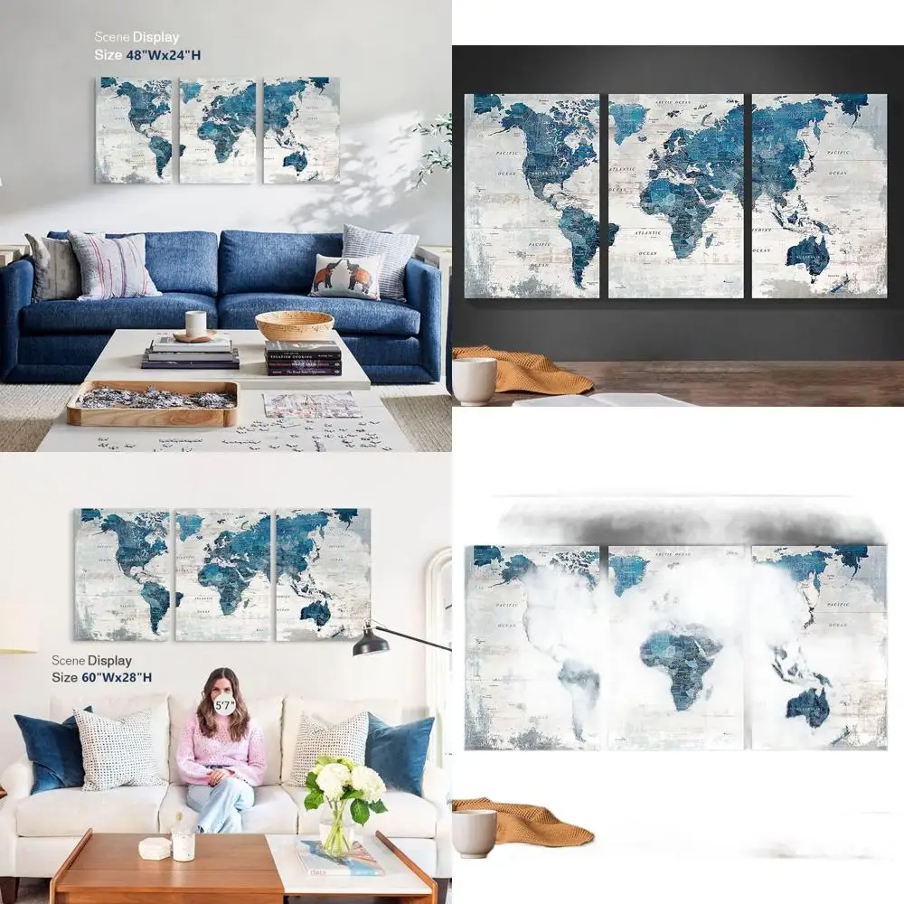 فن خريطة العالم الملهم - ديكور حائط مقاس 48 × 24 لغرفة المعيشة والمكتب وغرفة الطعام #1