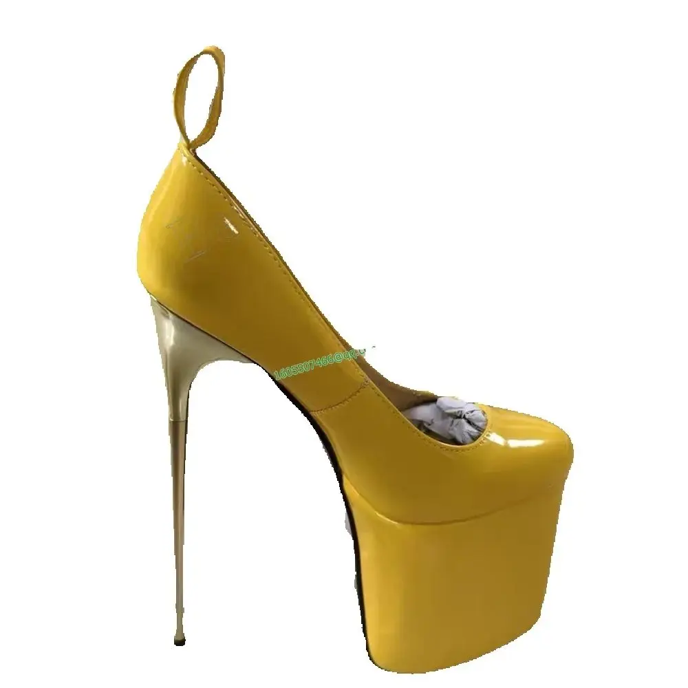 

Yellow Metal Heel Platform Pumps Spike High Heel Slip on Shoes Sexy Women Shoes New Zapatos Para Mujere