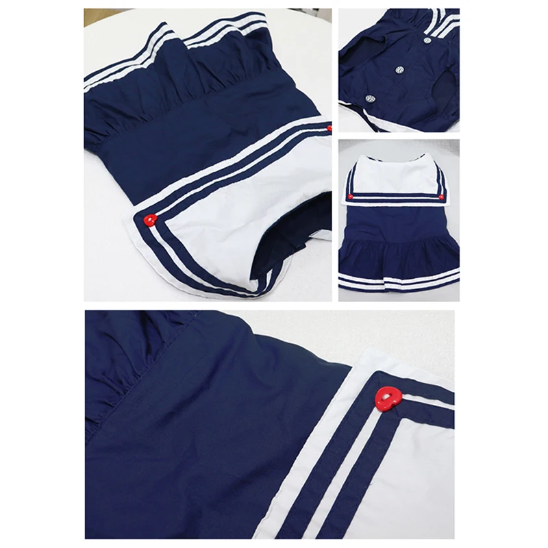 ربيع الخريف مصمم جميل ريترو كلية البحرية طوق أنثى الكلب فستان ل فستان البلدغ قصير وأنيق جودة عالية #5