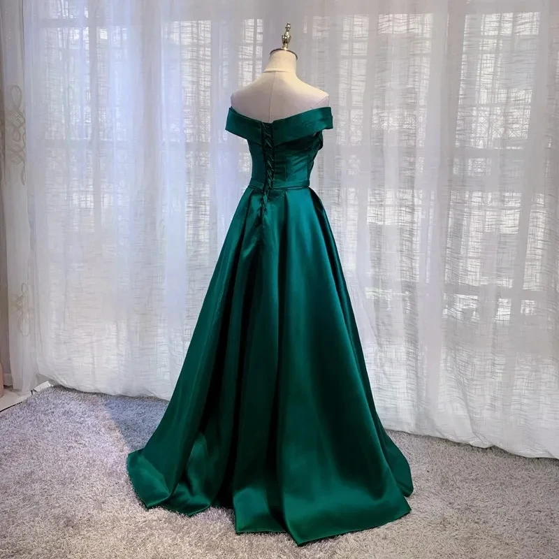 Weiyin Vintage Off The Shoulder Avondjurken Lange Satijnen Galajurk Elegante Vrouwen Formele Jurken Bruiloft Maxi Jurk Feestjurk