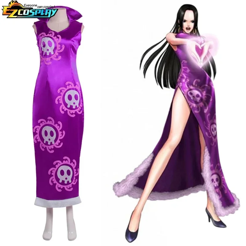 Boa Hancock Cosplay kostium anime Kimono fioletowa sukienka Cheongsam płaszcz kobiety Halloween przebranie Cheongsam jednolite garnitury ﻿