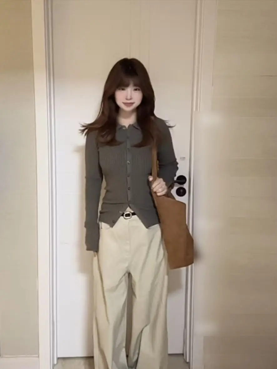 

Корейский вязаный кардиган-свитер для женщин на осень-зиму, приталенный, с воротником, модный топ