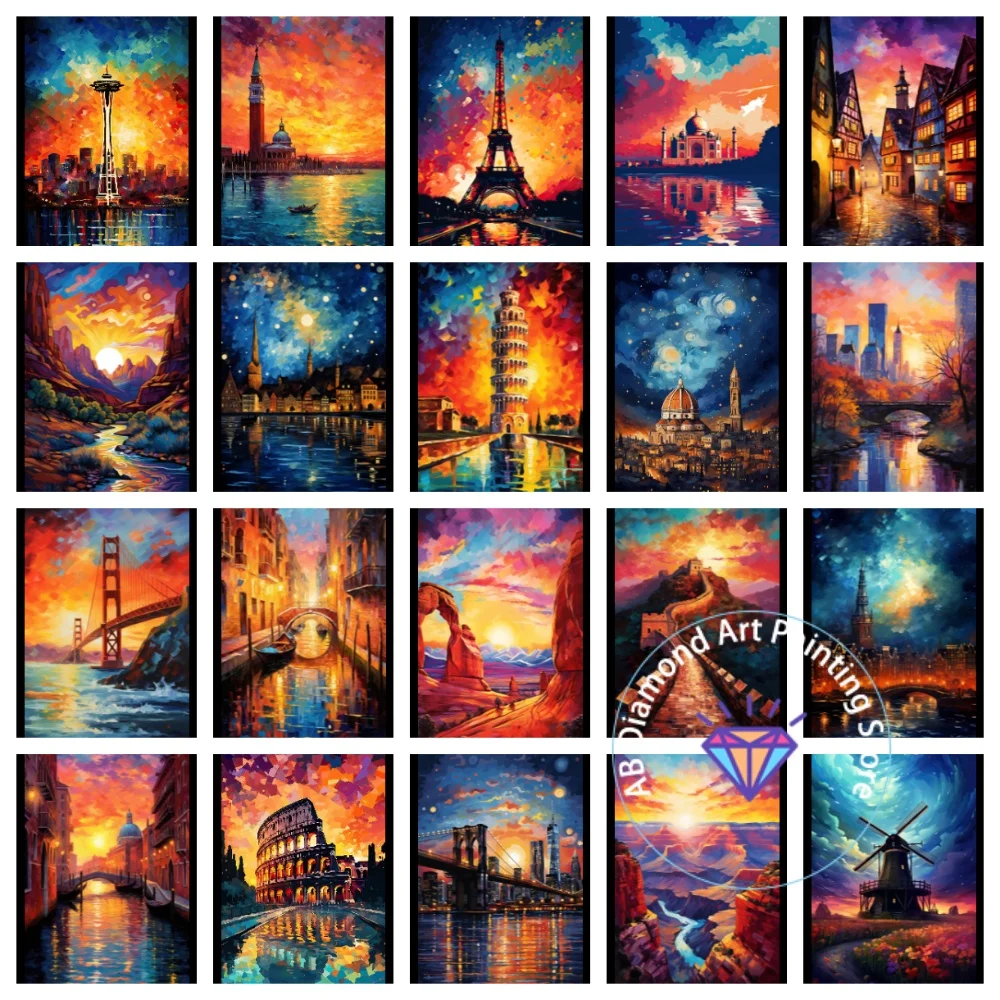 

Vintage Cityscapes Style AB Diamond Painting Kit Square Round Diamond 5D DIY Mosaic Handmade Art Adult Exquisite Gift Home Decor