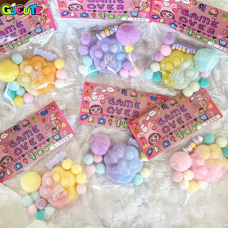 

1Pcs NEW Toy Mini Toys Kawaii Plush Cat Paw Transparent Cube Stress Relief Squeeze Toy