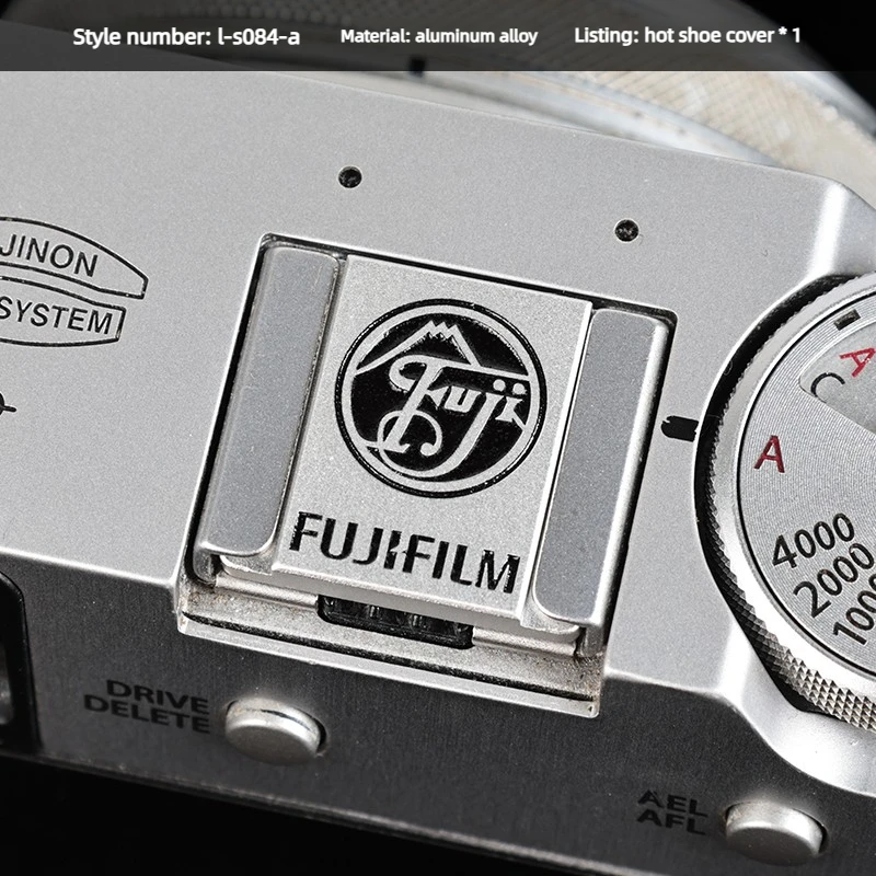 Metall-Kamera-Blitzschuhabdeckung passend für Fujifilm XT2 XT3 XT10 XT20 XT50 X100V X100VI XT30II XT30III mit Gewindeknopf-Set