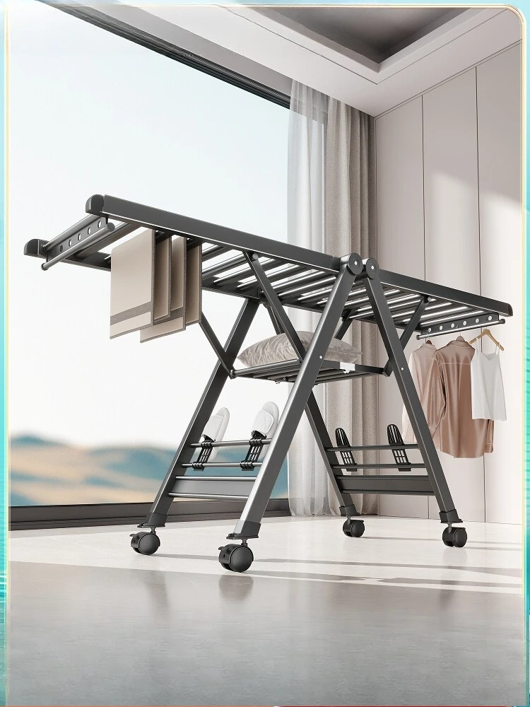 

Folding drying rack Balcony household aluminum alloy floor drying rack drying rack