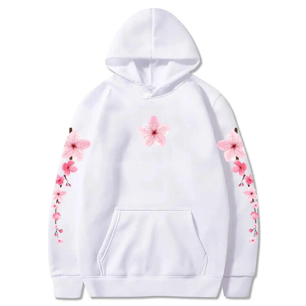 Japanese Blossom Sakura Graphic Hoodies Winter Long Sleeve Comfortable Sweatshirts Casual Female Cartoon Printing Pullovers Girl