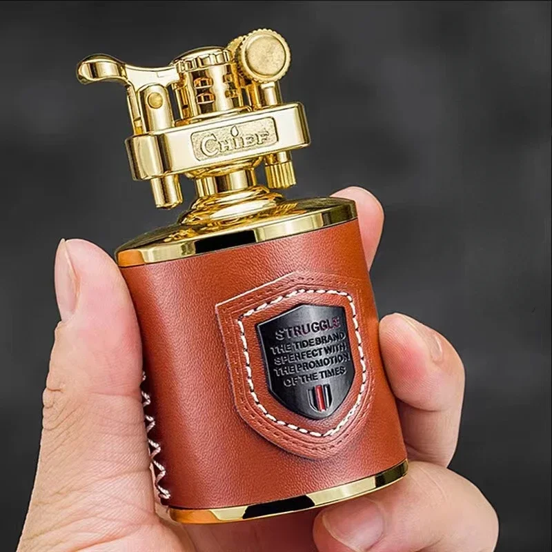 

Classic Vintage Belt Leather Lighter Metal Carving Grinding Wheel Decoration Men's Cigarette Tools Collection Gift