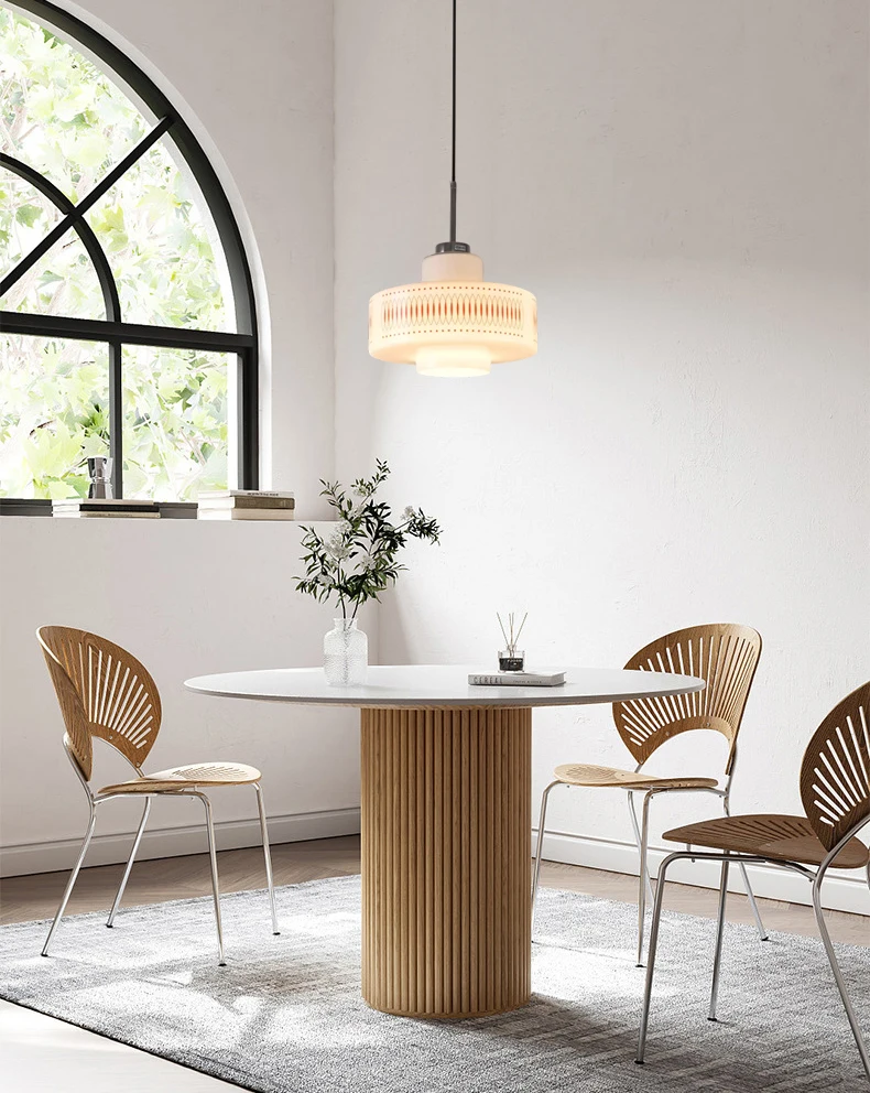 Nordic White Glass Pendant Light E27 Bulb Red Line