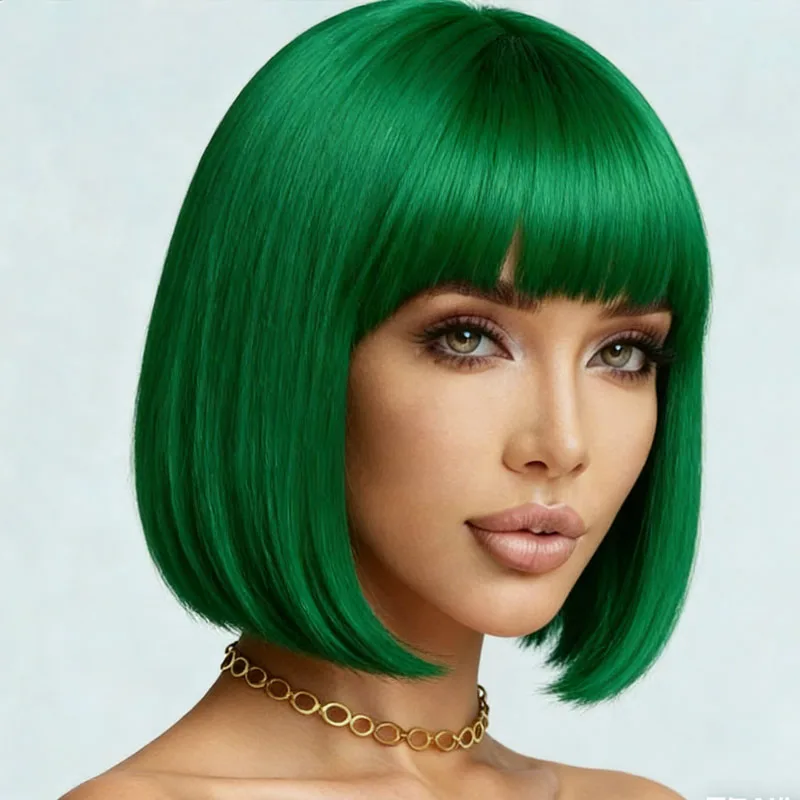 Women's 12 inch green wig, high-temperature synthetic, suitable for role-playing parties, daily fashion and versatility