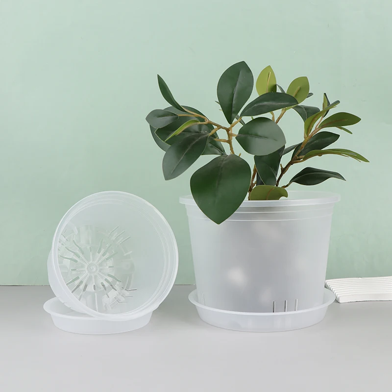 Transparent Round Orchid Pot With/Without Tray Root Control PP Plastic Orchid Pots With Holes Breathable Plant Growth Container