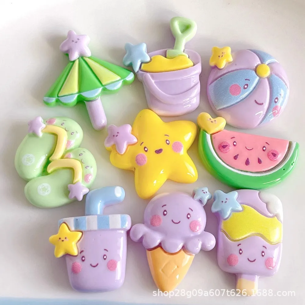 100pcs DIY New Cute Resin Mini Ocean Beach Umbrella Slipper Juice Flatback Scrapbook Kawaii Embellishments Accessories