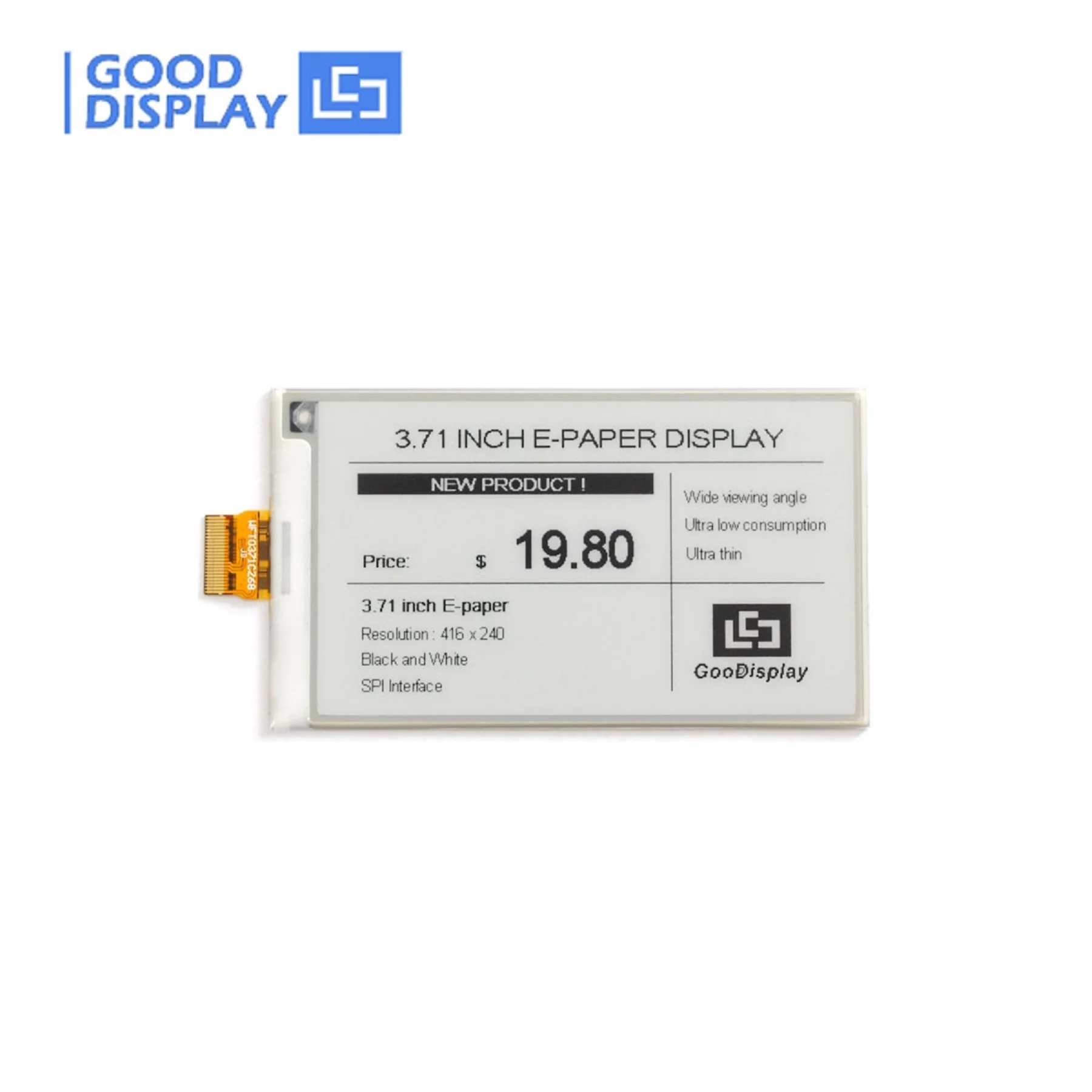 3.71 Inch E-Paper Display Black And White 4 Grayscale E-Ink Screen Module, GDEW0371W7