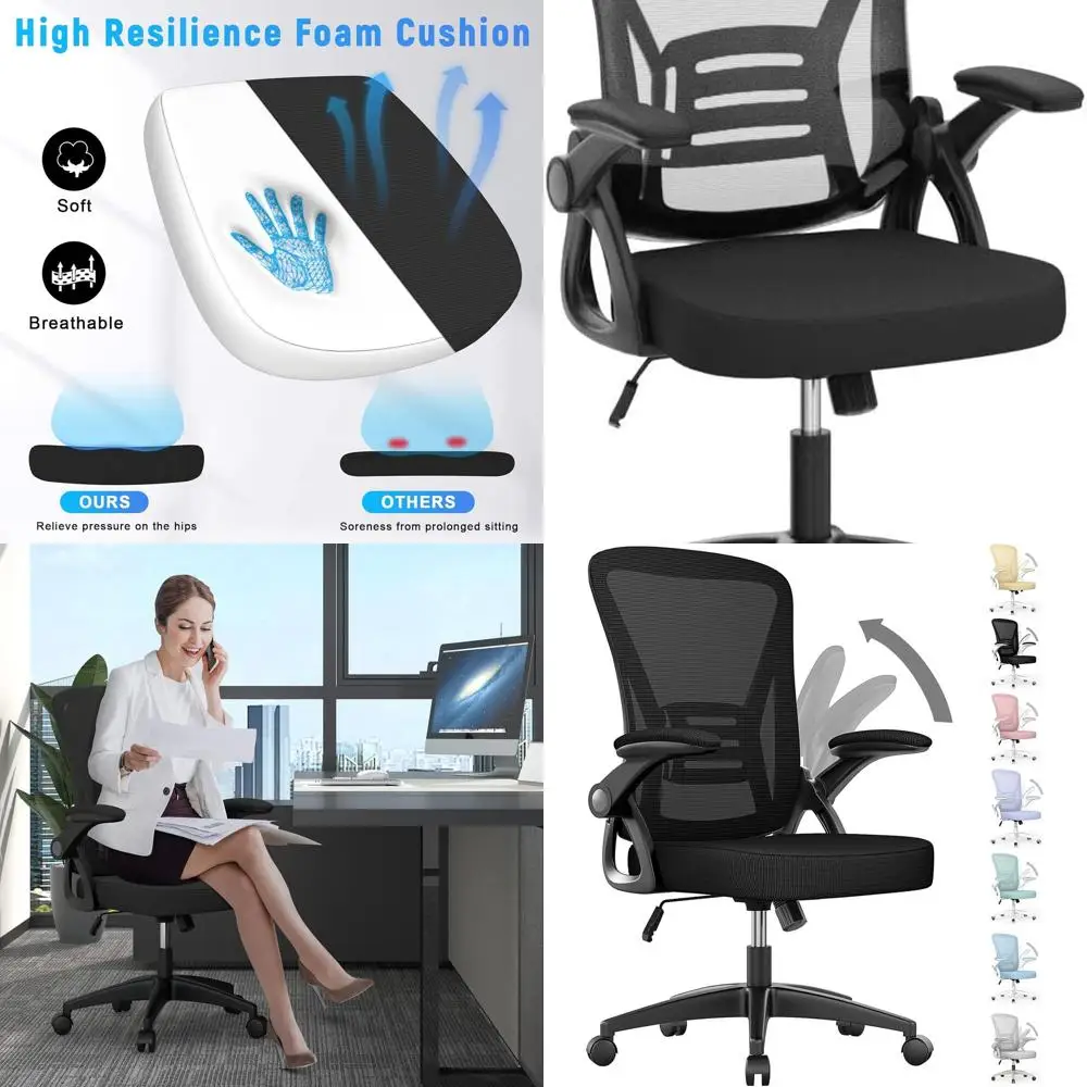

Adjustable Height Ergonomic Swivel Chair with Flip-Up Arms, Lumbar Support, and Mesh for Home/Office Use, Dark Black