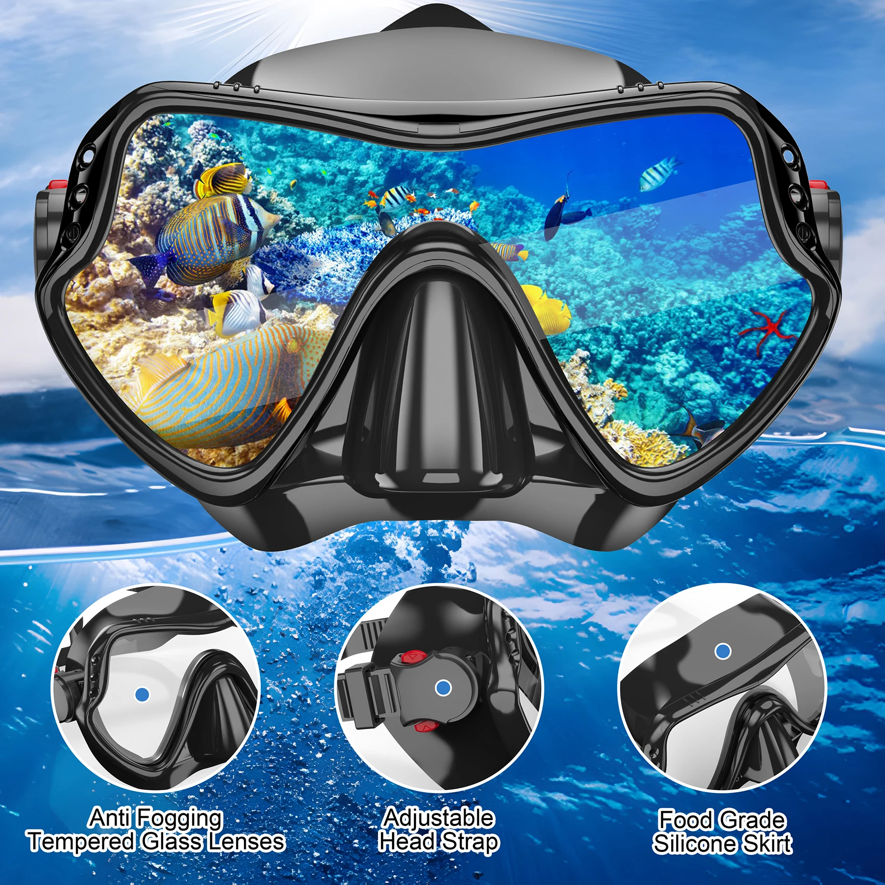 Máscara de buceo de Snorkel para hombres y mujeres, máscara de natación de Marco grande, gafas de natación impermeables, gafas de buceo de silicona