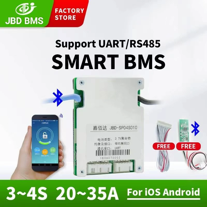 

JBD Smart Bms Lifepo4 BMS 4S Плата баланса литиевой батареи 20A 30A 35A Датчик температуры с тем же портом и функцией UART RS485 Bluetooth