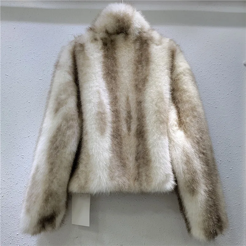 2024 Winter New Korean Version Stand-up Collar Warm Tie-dye Zipper Jacket Women Environmentally Friendly Fur Coat Faux Fur Coats