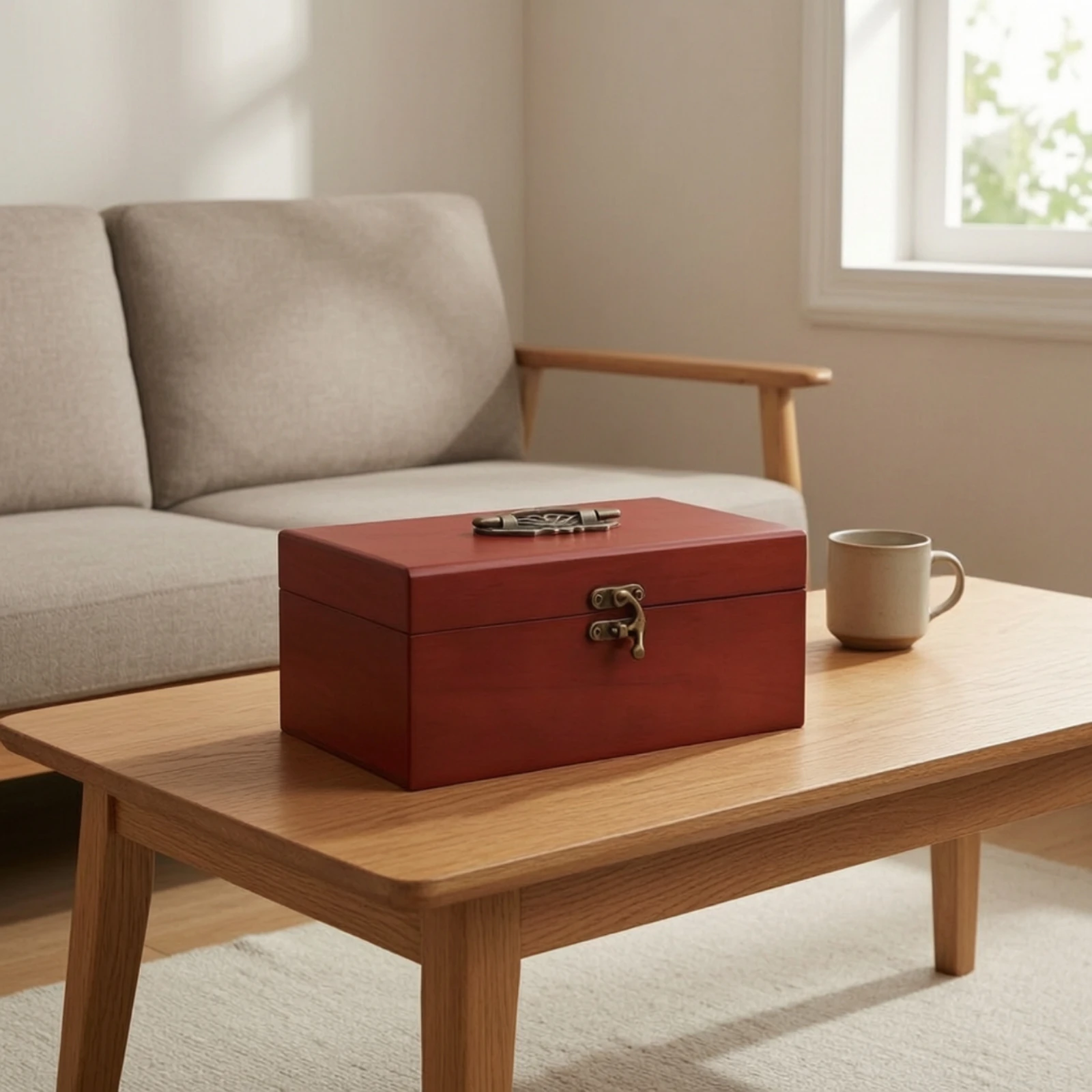 Wooden Sewing Box with Handle Hinged Sewing Storage Box Compact High Quality for Crafters, Cross-Stitch, Embroidery